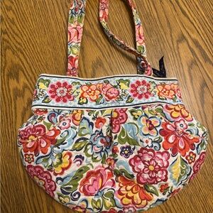 Vera Bradley Red and Pink Shoulder Bag with Floral Design